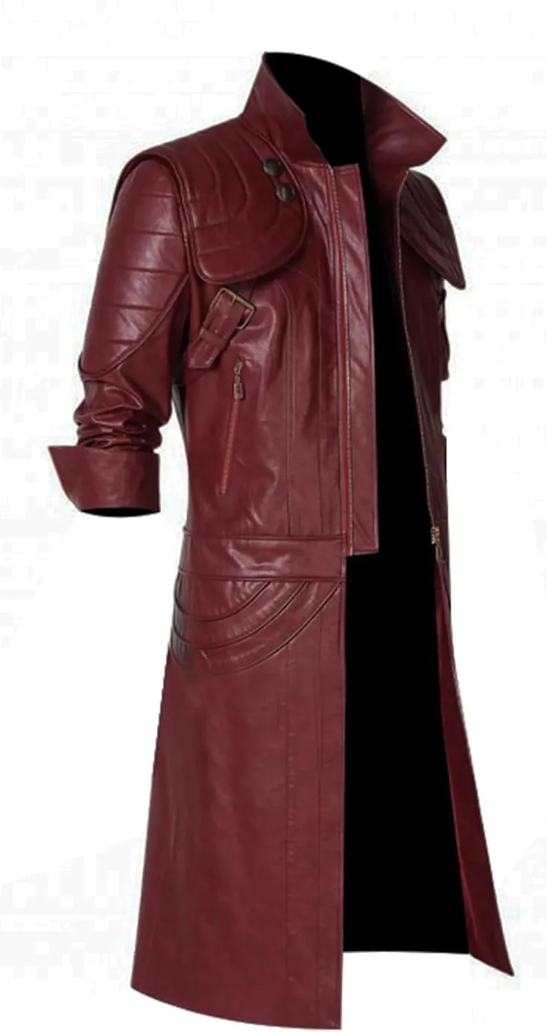 SpazeUp Costume 5 Cosplay Maroon Leather Trench Coat Men - Costume 4 Black Leather Gothic Hooded Jacket Coat