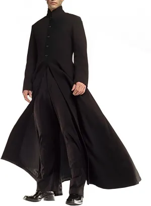 SpazeUp Vintage Gaming Trench Coat Men - Halloween Cosplay Costumes for Mens - Black Leather Trench Coat Men