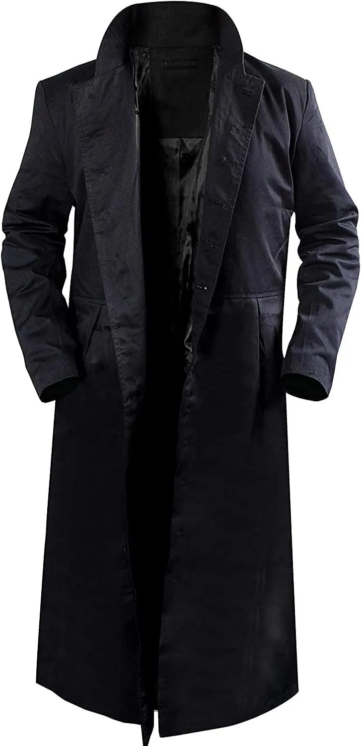 SpazeUp Vintage Gaming Trench Coat Men - Halloween Cosplay Costumes for Mens - Black Leather Trench Coat Men