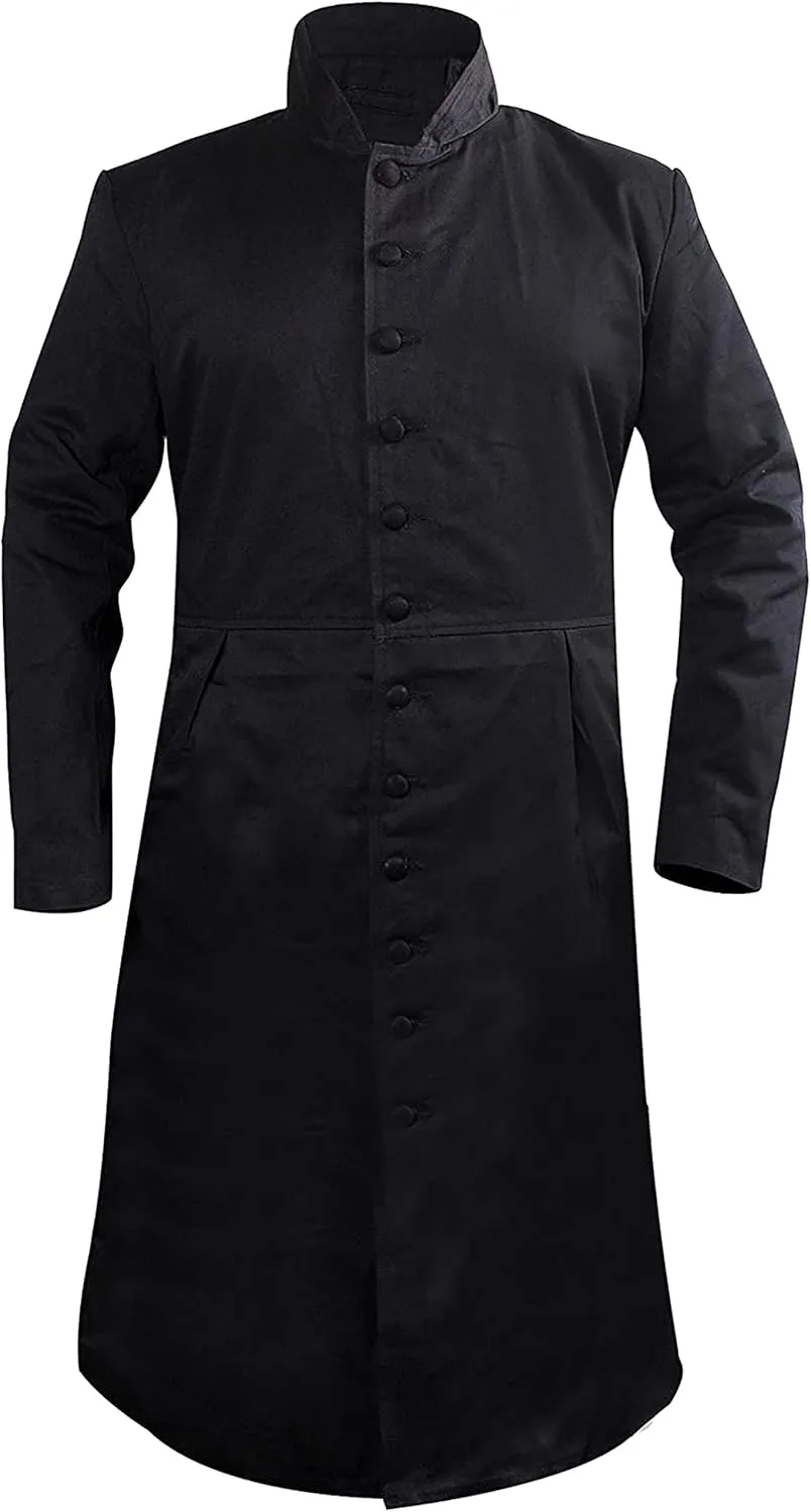 SpazeUp Vintage Gaming Trench Coat Men - Halloween Cosplay Costumes for Mens - Black Leather Trench Coat Men