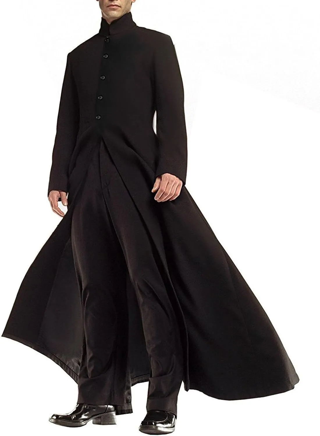 SpazeUp Vintage Gaming Trench Coat Men - Halloween Cosplay Costumes for Mens - Black Leather Trench Coat Men