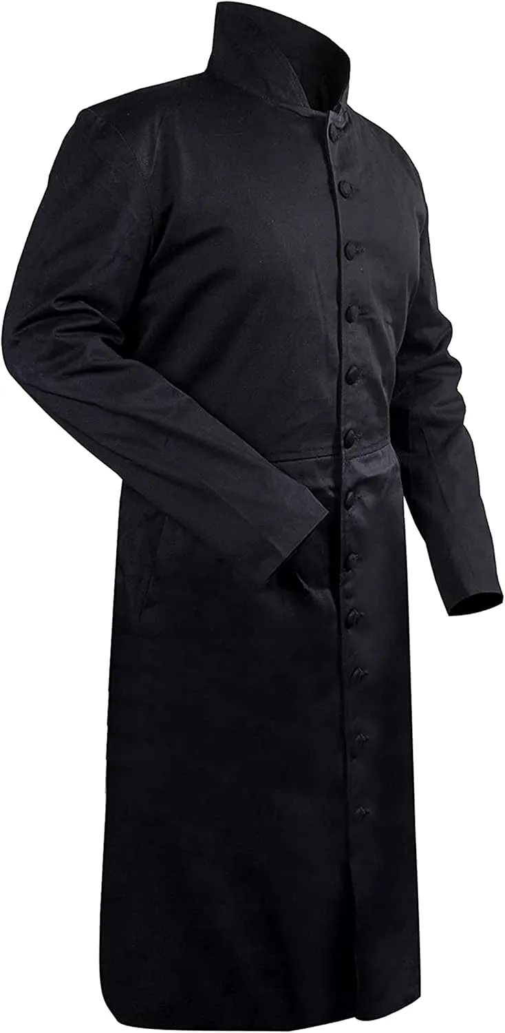 SpazeUp Vintage Gaming Trench Coat Men - Halloween Cosplay Costumes for Mens - Black Leather Trench Coat Men