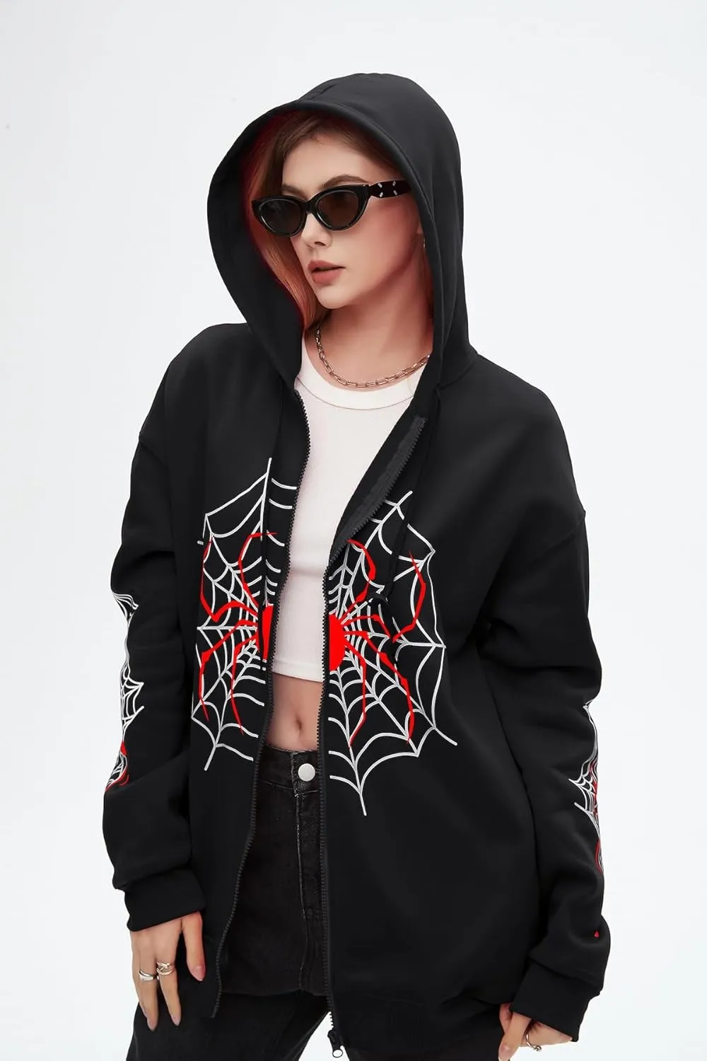Spider Graphic Hoodies Y2k Zip Up Hoodie Men Women Oversized Sweatshirts Y2k Jacket Streetwear Vintage Tops