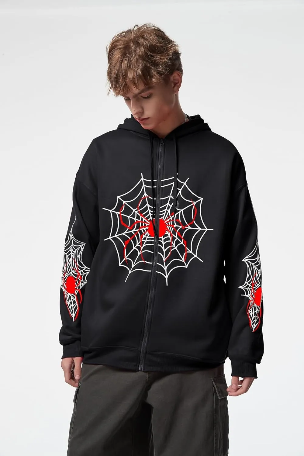 Spider Graphic Hoodies Y2k Zip Up Hoodie Men Women Oversized Sweatshirts Y2k Jacket Streetwear Vintage Tops