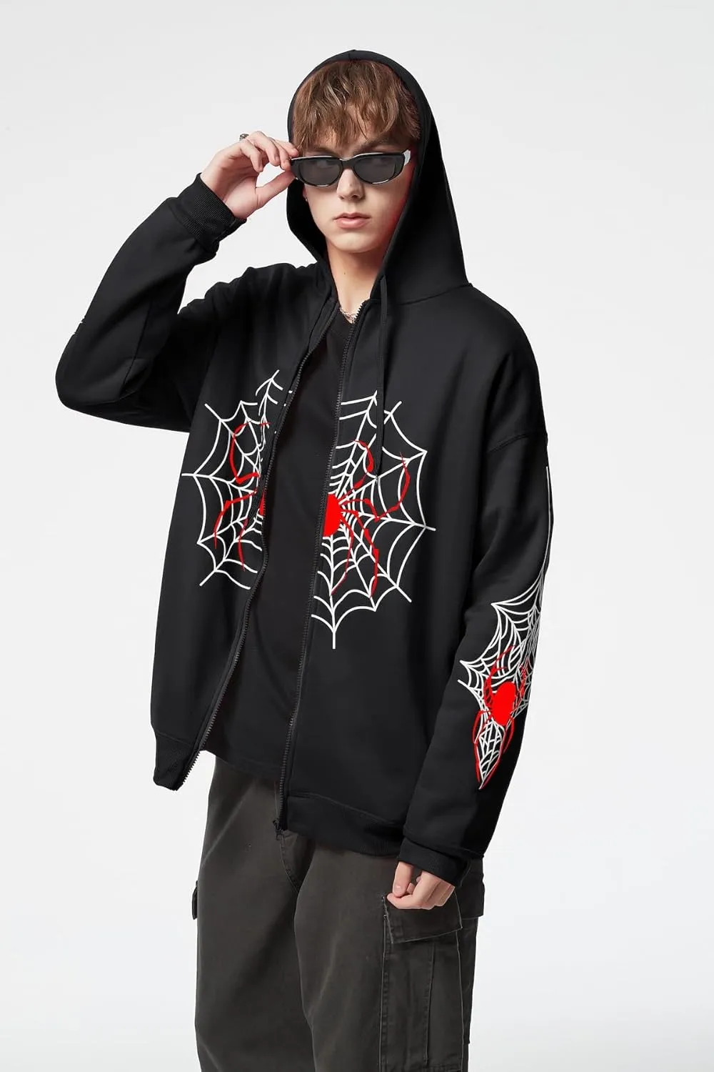 Spider Graphic Hoodies Y2k Zip Up Hoodie Men Women Oversized Sweatshirts Y2k Jacket Streetwear Vintage Tops