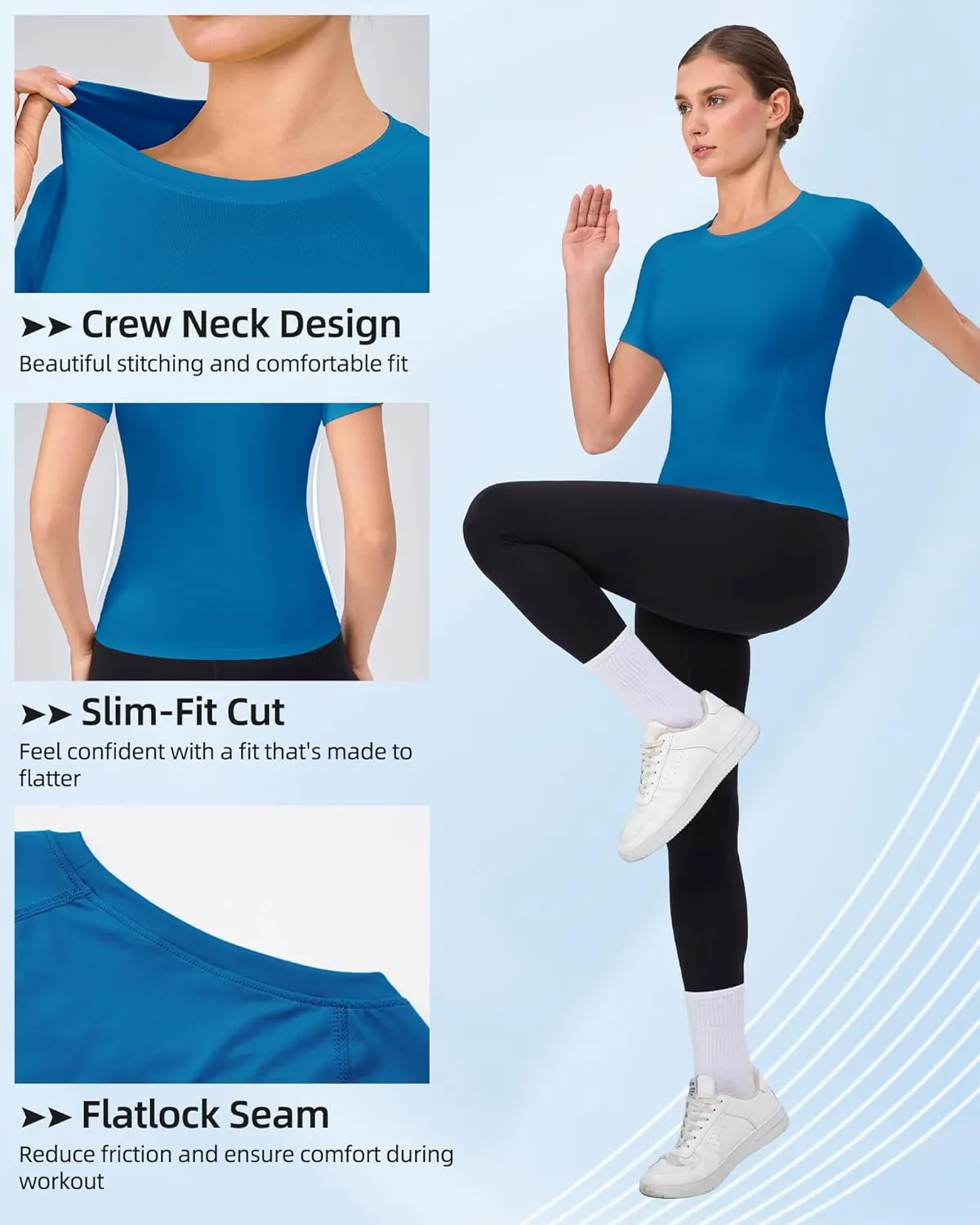 SPVISE Women's Compression Shirt Short Sleeve Workout Tops Athletic Baselayer Dry Fit Running Yoga Gym Basic T-Shirt Crewneck