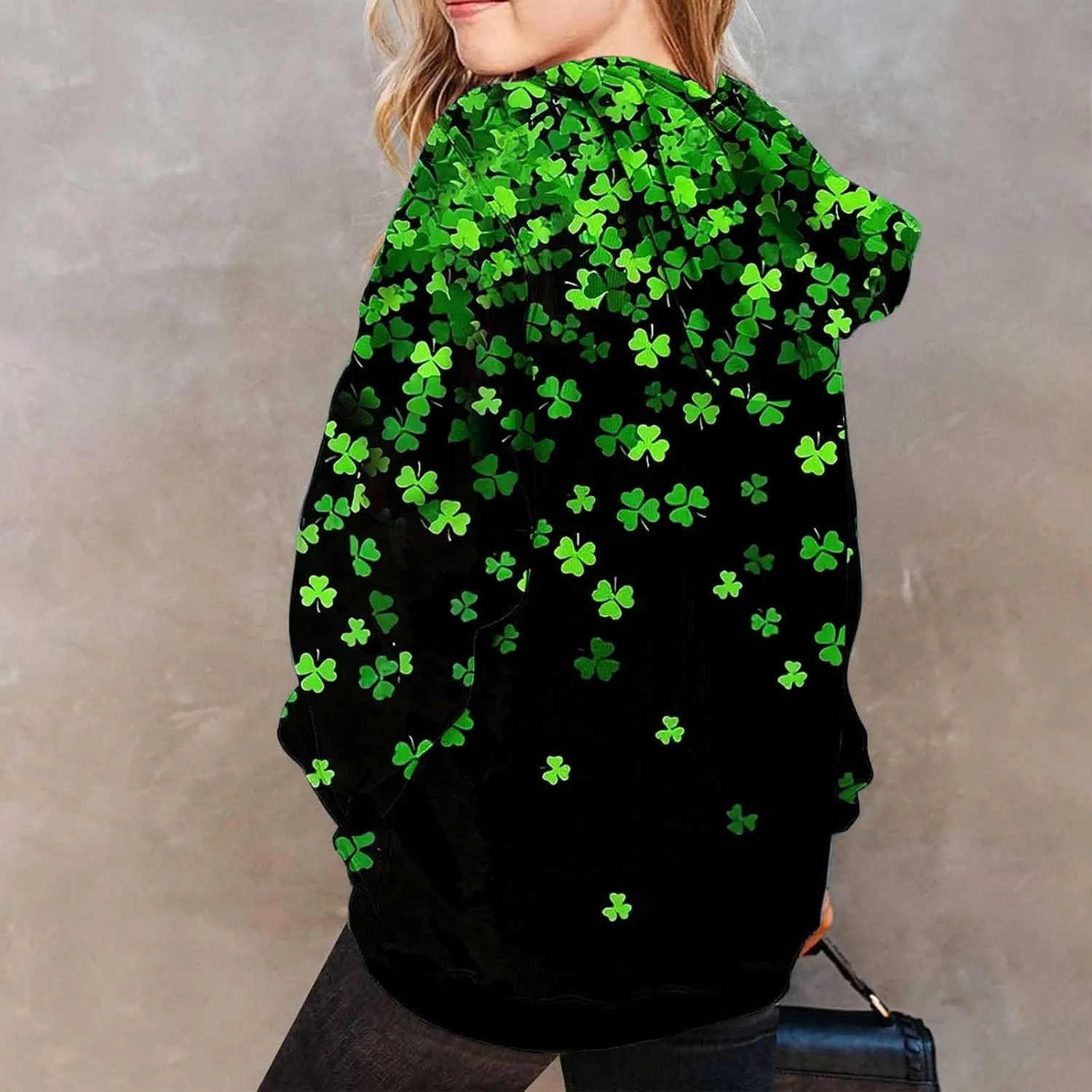 St Patrick's Day Outfit Girl Oversized Saint Pattys Hoodies Casual Shamrock Clover Print Hooded Pullover Tops