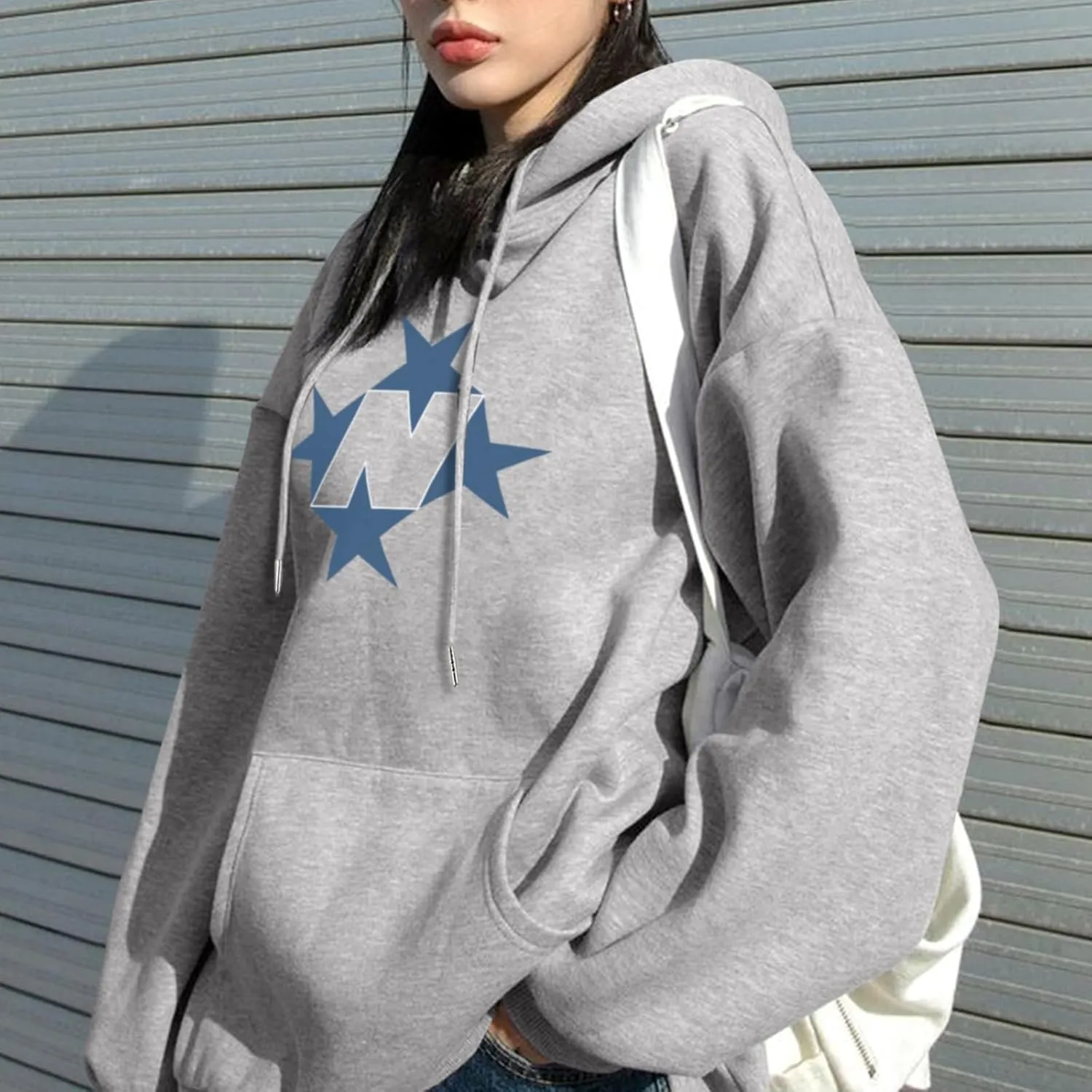 Star Graphic Hoodies For Women Vintage Aesthetic Streetwear Sweatshirt With Pockets Retro Printed Fleece Pullover