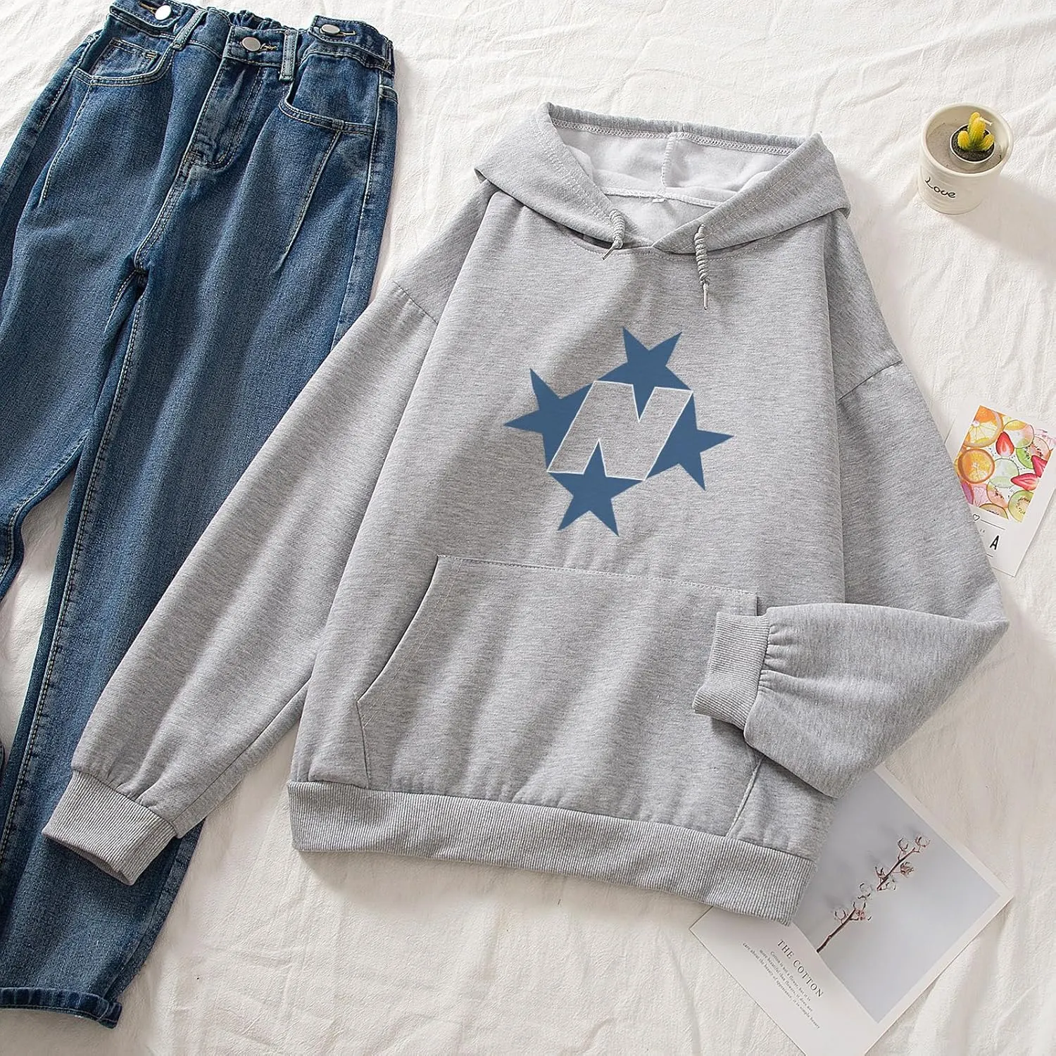 Star Graphic Hoodies For Women Vintage Aesthetic Streetwear Sweatshirt With Pockets Retro Printed Fleece Pullover