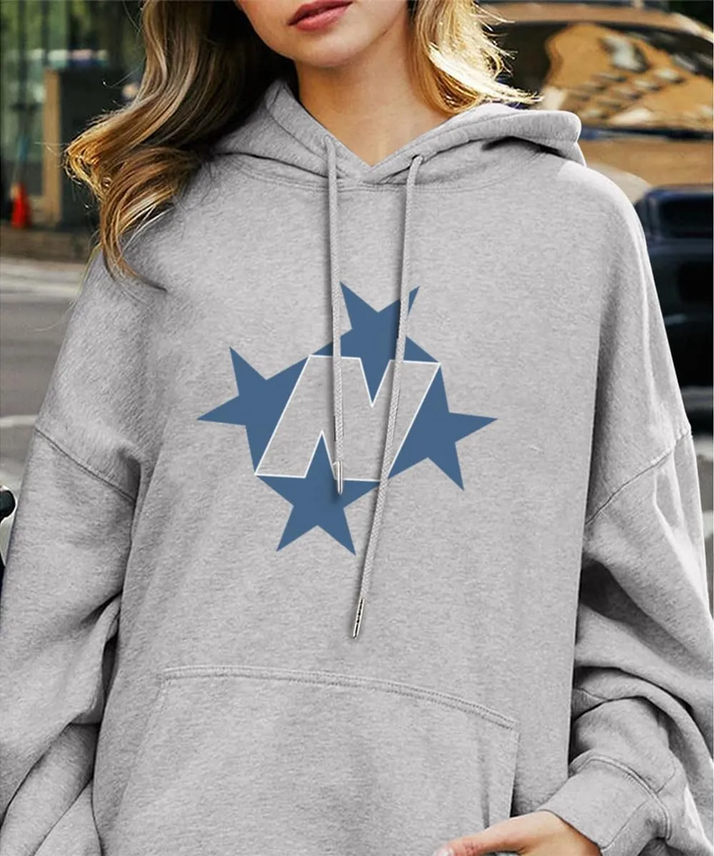 Star Graphic Hoodies For Women Vintage Aesthetic Streetwear Sweatshirt With Pockets Retro Printed Fleece Pullover