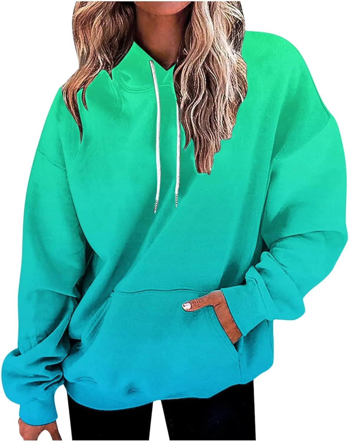 Stessotudo Oversized Hoodies for Women Casual Gradient Pullover Sweatshirts with Pocket Long Sleeve Trendy Y2K Hooded Tops