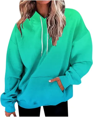 Stessotudo Oversized Hoodies for Women Casual Gradient Pullover Sweatshirts with Pocket Long Sleeve Trendy Y2K Hooded Tops