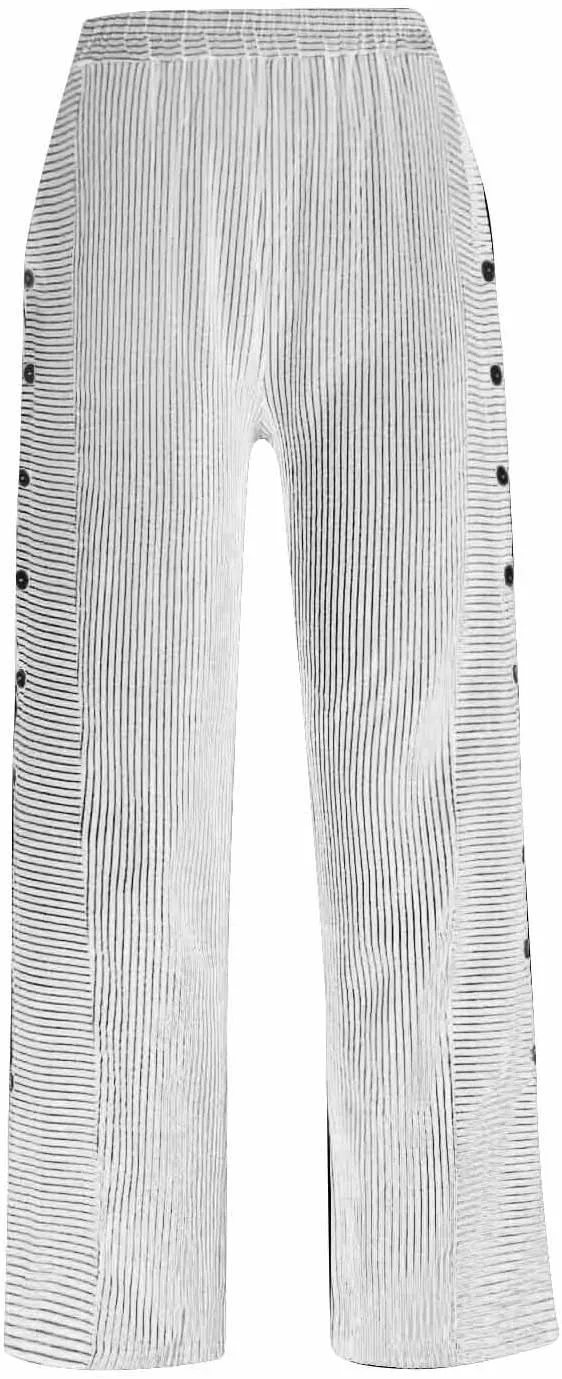 Straight Leg Linen Pants Women 2025 Trendy Side Button Striped Pants Summer Casual High Wasited Y2k Pants with Pocket