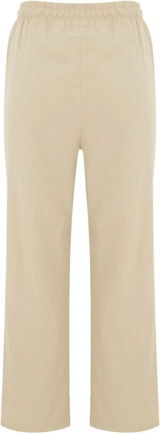 Straight Wide Leg Linen Pants for Women Elastic Drawstring High Waisted Summer Casual Pants Loose Boho Beach Trousers
