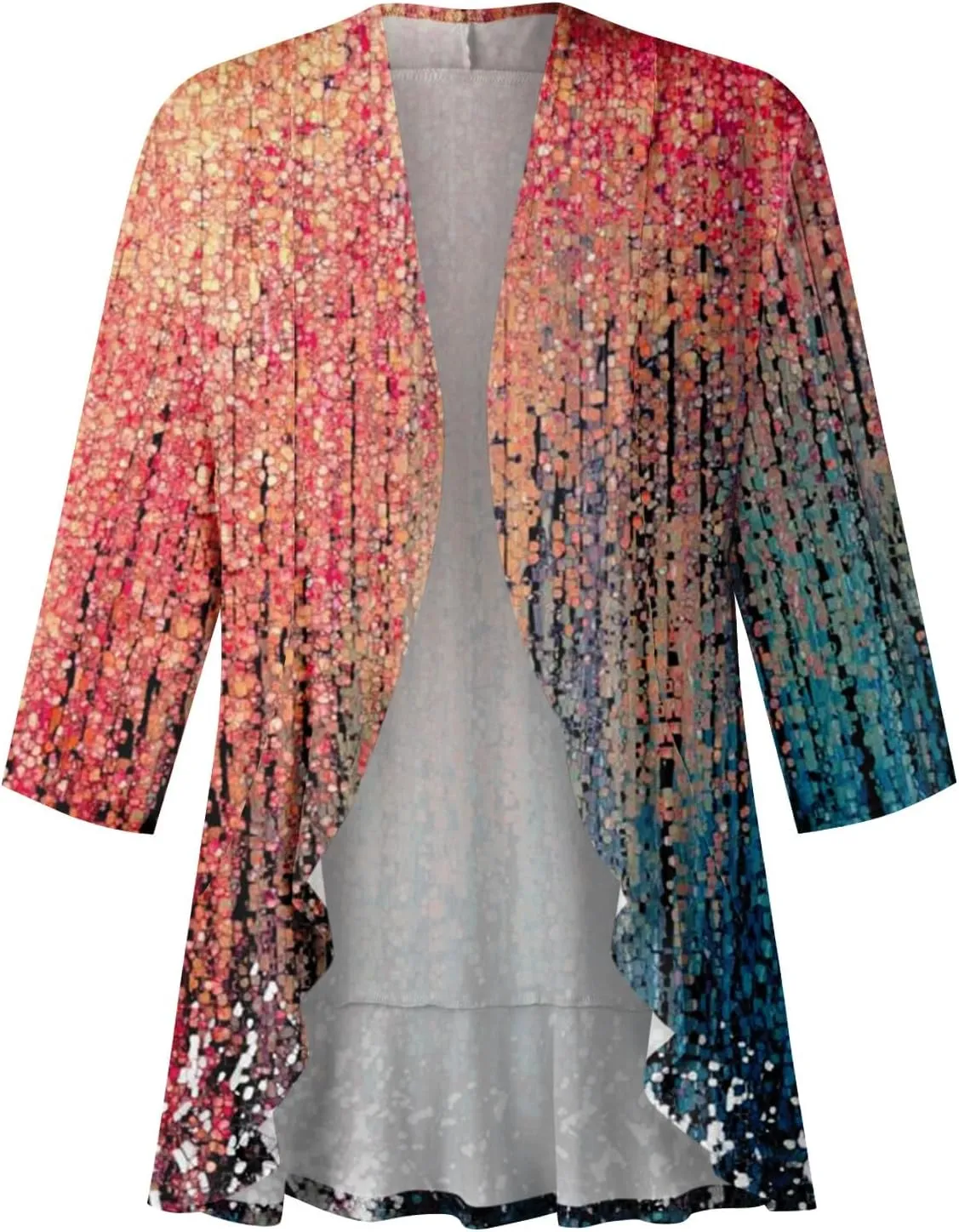 Summer Cardigans for Women Lightweight Ruched 3/4 Sleeve Open Front Cardigan Casual Loose Cover up Shrugs for Dress