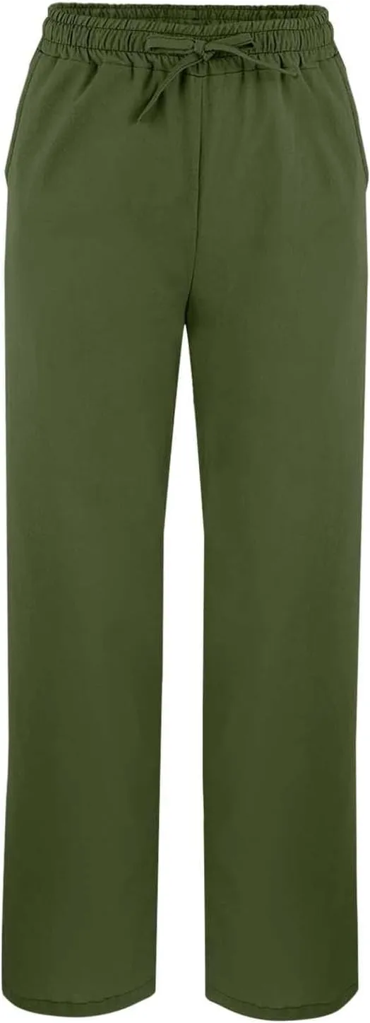 Summer Cotton Linen Pants for Women 2025 Casual Drawstring High Waisted Linen Beach Wide Leg Trousers with Pockets