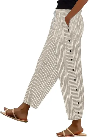 Summer Drawstring Casual Lounge Pant Waistband High Waistband Pocket Pants Side Nine Point Loose Casual