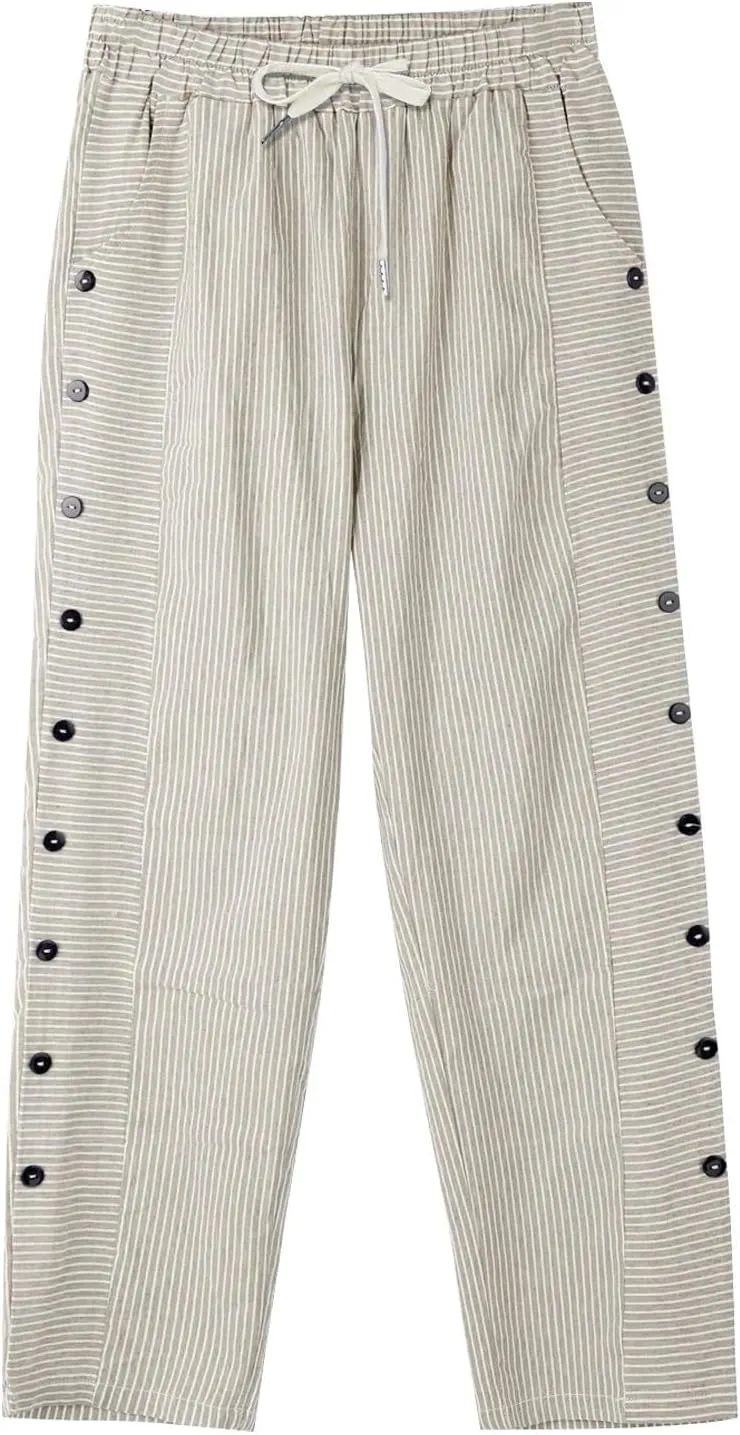 Summer Drawstring Casual Lounge Pant Waistband High Waistband Pocket Pants Side Nine Point Loose Casual