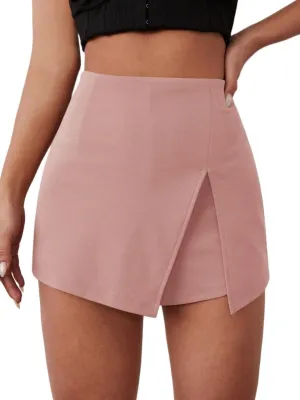 Summer Fashion Shorts for Women Solid Color Split Hem Elastic Waist Casual Skort Casual Shorts Clothes
