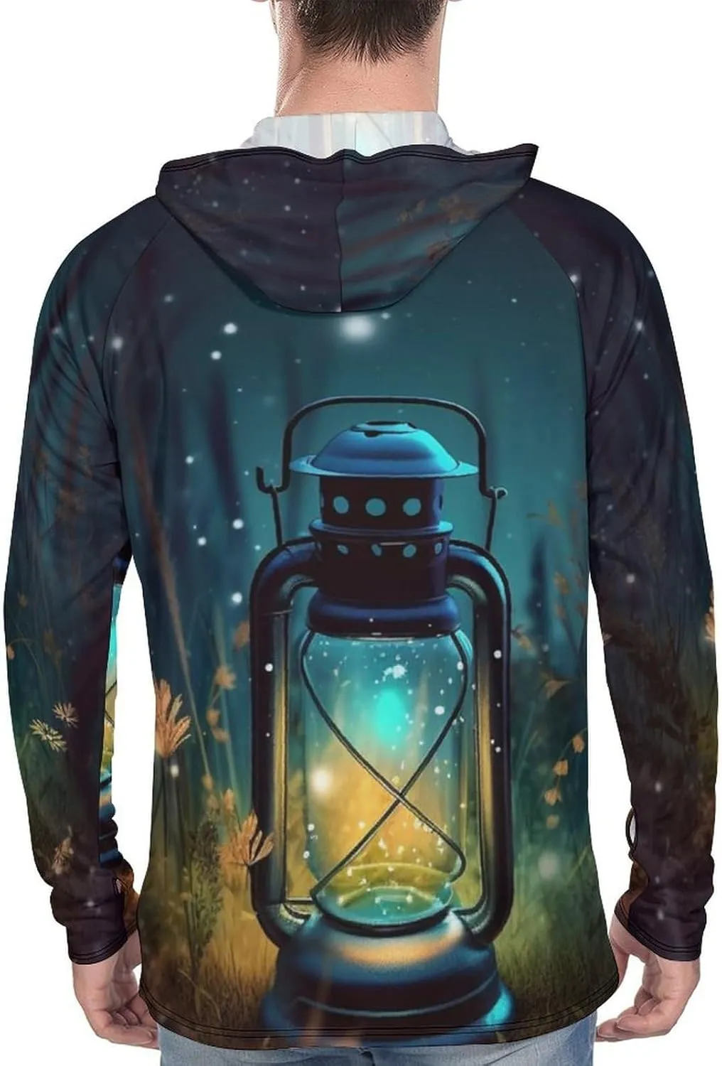 Sun Protection Shirt Long Sleeve Hoodie Fireflies and Lantern Lightweight Rash Guard Quick Dry Sun Shirt for Outdoor