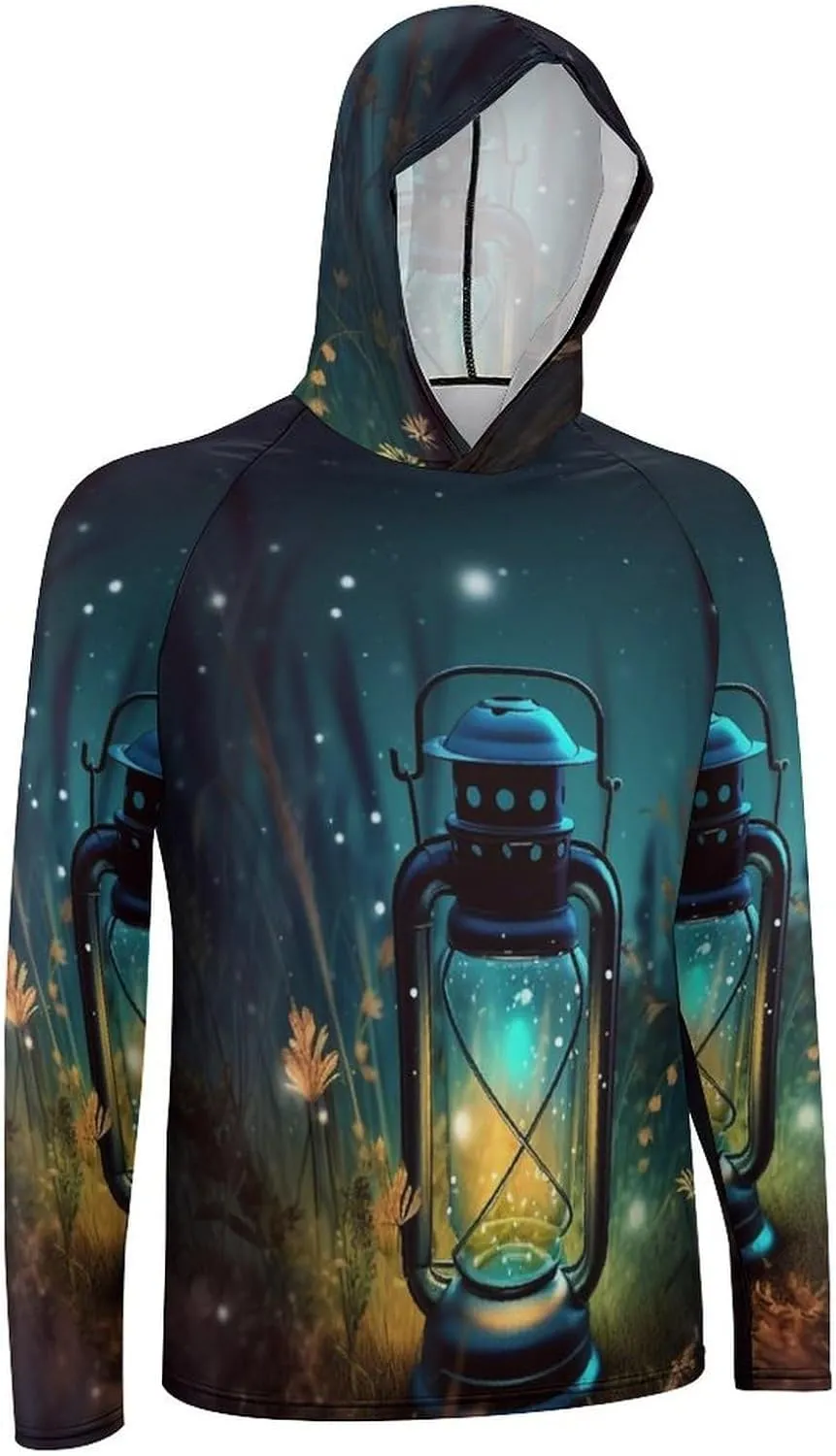 Sun Protection Shirt Long Sleeve Hoodie Fireflies and Lantern Lightweight Rash Guard Quick Dry Sun Shirt for Outdoor