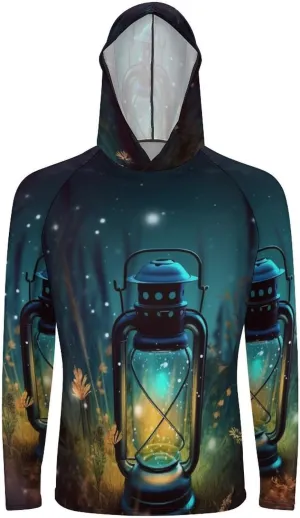 Sun Protection Shirt Long Sleeve Hoodie Fireflies and Lantern Lightweight Rash Guard Quick Dry Sun Shirt for Outdoor