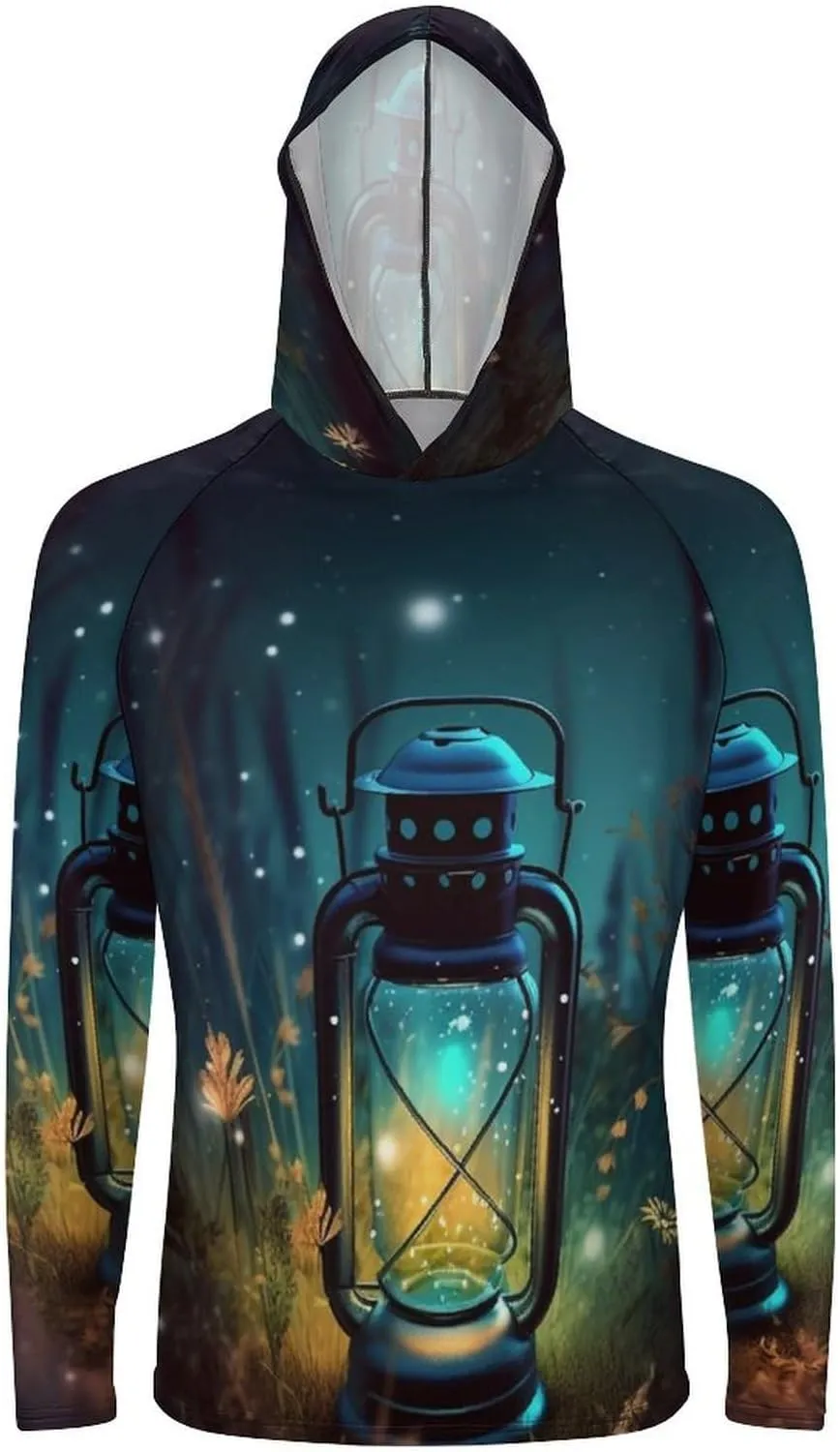 Sun Protection Shirt Long Sleeve Hoodie Fireflies and Lantern Lightweight Rash Guard Quick Dry Sun Shirt for Outdoor
