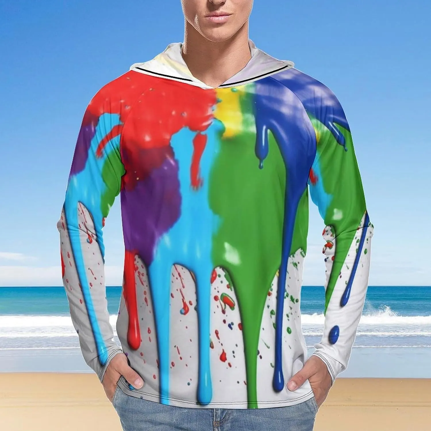 Sun Protection Shirt Long Sleeve Hoodie Paint Splatter Backdrop Lightweight Rash Guard Quick Dry Sun Shirt for Outdoor
