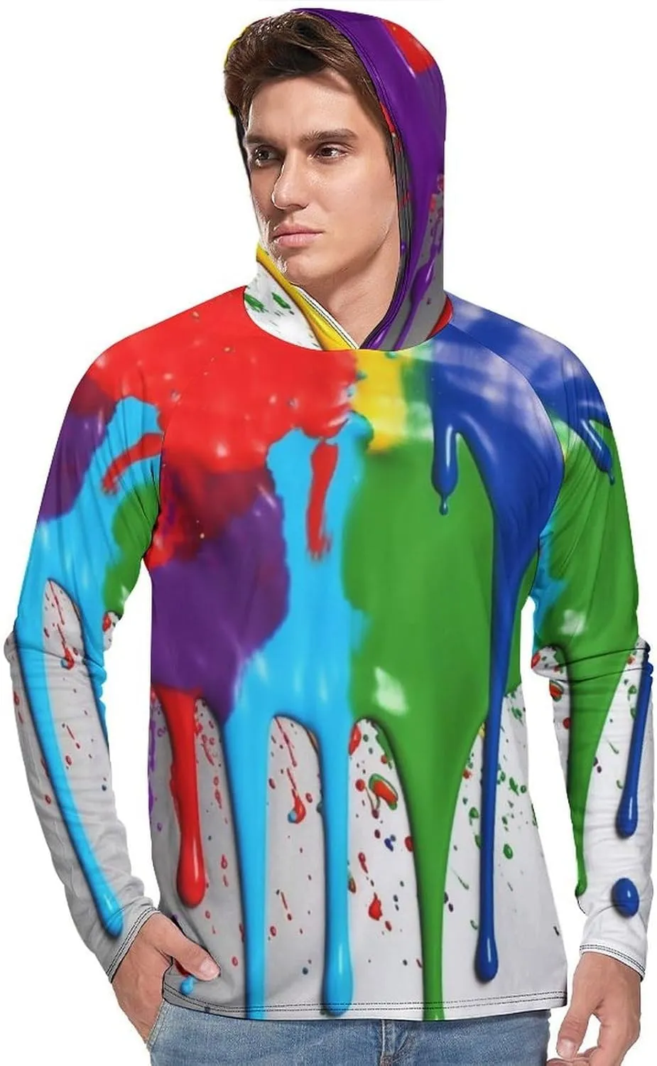 Sun Protection Shirt Long Sleeve Hoodie Paint Splatter Backdrop Lightweight Rash Guard Quick Dry Sun Shirt for Outdoor