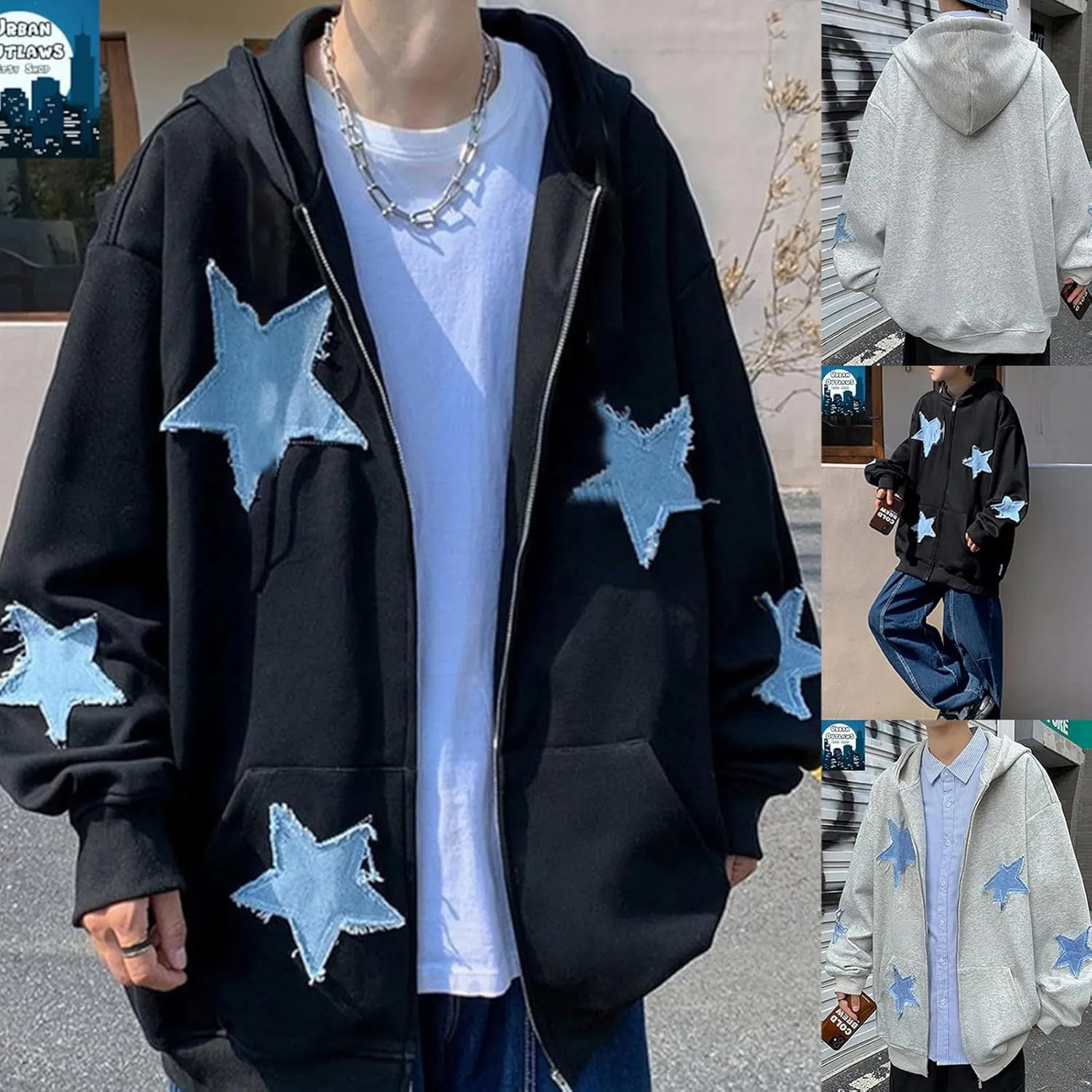 Sunwittafy Womens Full Zip Up Hoodie Y2k Spider Web Oversized Sweatshirt Long Sleeve Punk Jacket Vintage Harajuku Streetwear