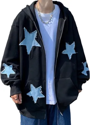 Sunwittafy Womens Full Zip Up Hoodie Y2k Spider Web Oversized Sweatshirt Long Sleeve Punk Jacket Vintage Harajuku Streetwear