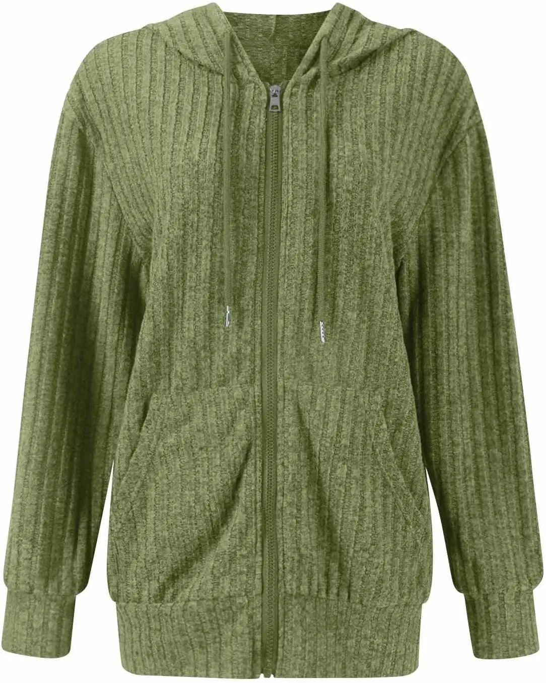 Sweaters for Women Long Sleeve Knitted Zip up Hoodies Ribbed Pullover Loose Casual Sweatshirts with Pocket
