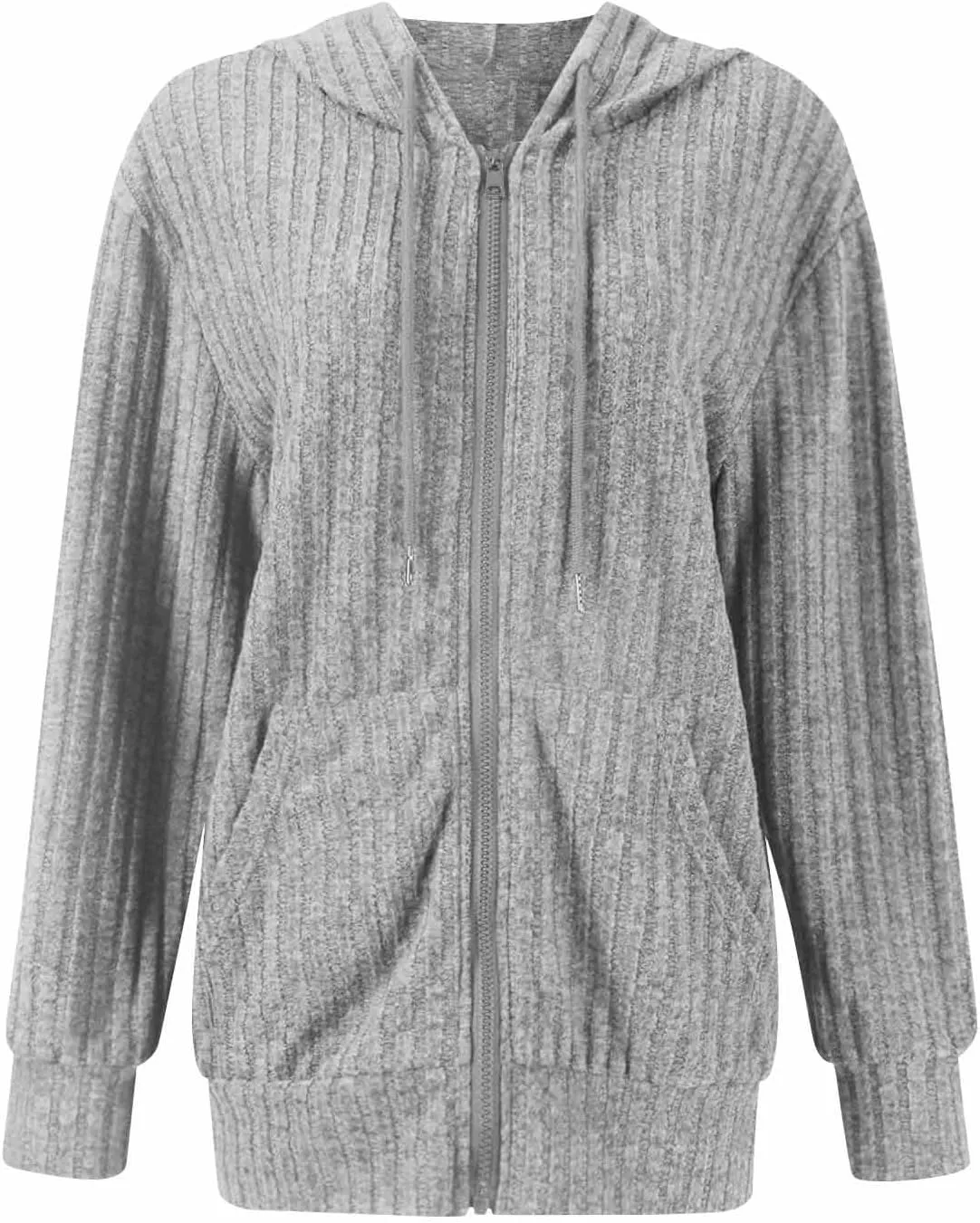 Sweaters for Women Long Sleeve Knitted Zip up Hoodies Ribbed Pullover Loose Casual Sweatshirts with Pocket