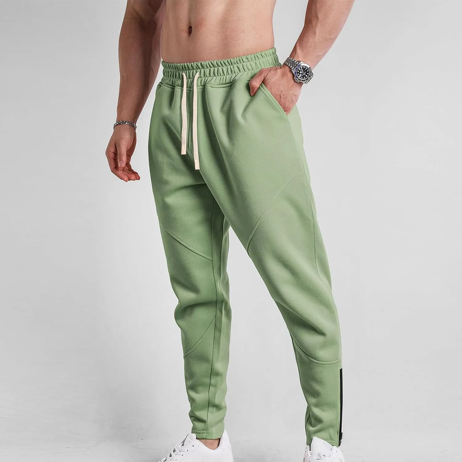 Sweatpants for Men Sport Tapered Joggers Mens Trendy Elastic Waist Solid Color Jogger Split Utility Fitted Cargo