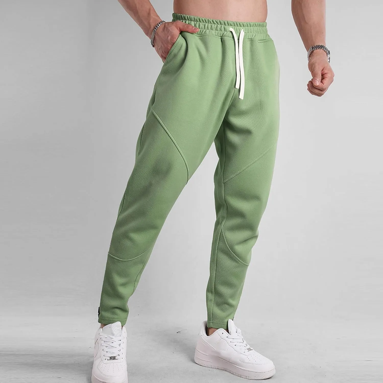 Sweatpants for Men Sport Tapered Joggers Mens Trendy Elastic Waist Solid Color Jogger Split Utility Fitted Cargo