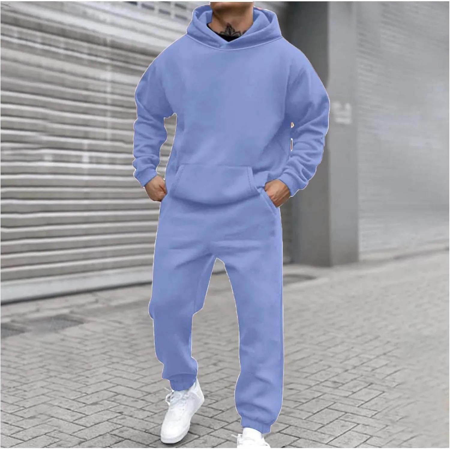 Sweatsuits for Mens Casual Active Sports Set Solid Color Sweatshirts and Sweatpant Set 2 Piece Jogging Suits