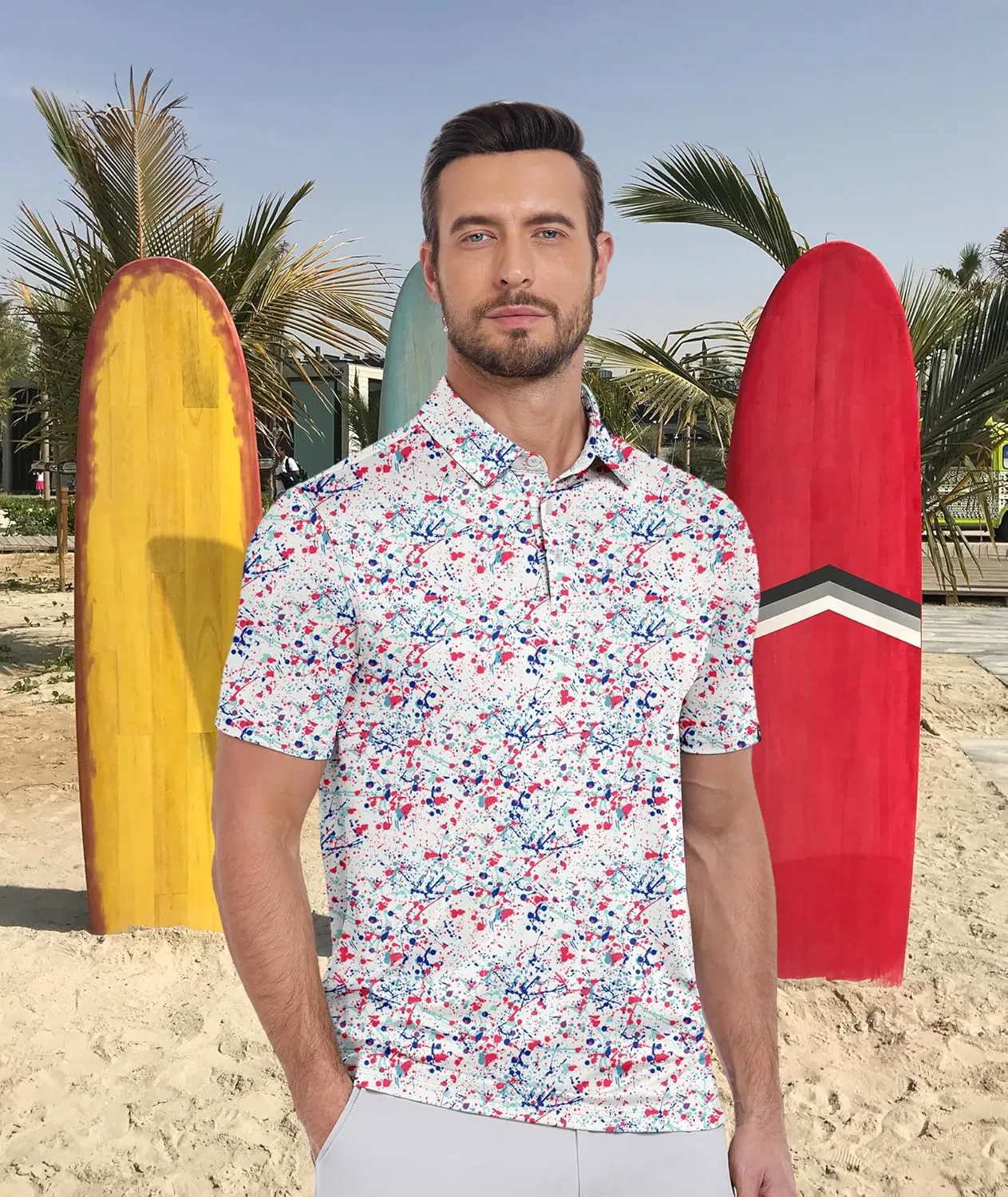 SWISSWELL Mens Golf Shirt Short Sleeve Moisture Wicking Print Polo Shirts for Men Performance Collared Summer Athletic Tshirt