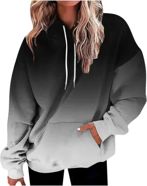 symoid Women's Hoodies 2023 Gradient Long Sleeve Casual Oversized Sweatshirts Loose Fit Drawstring Trendy Pullover Tops