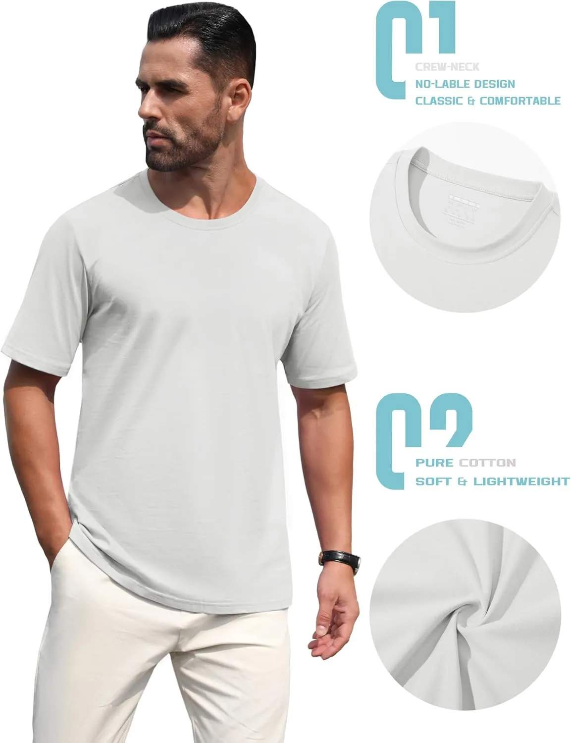 TACVASEN Mens Cotton T Shirt Casual Summer Tshirt Crew-Neck Short Sleeve Soft Tee Classic Basic T-Shirt