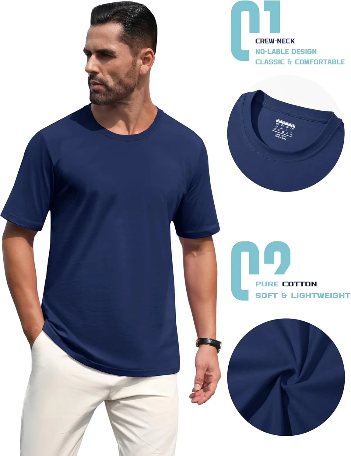 TACVASEN Mens Cotton T Shirt Casual Summer Tshirt Crew-Neck Short Sleeve Soft Tee Classic Basic T-Shirt