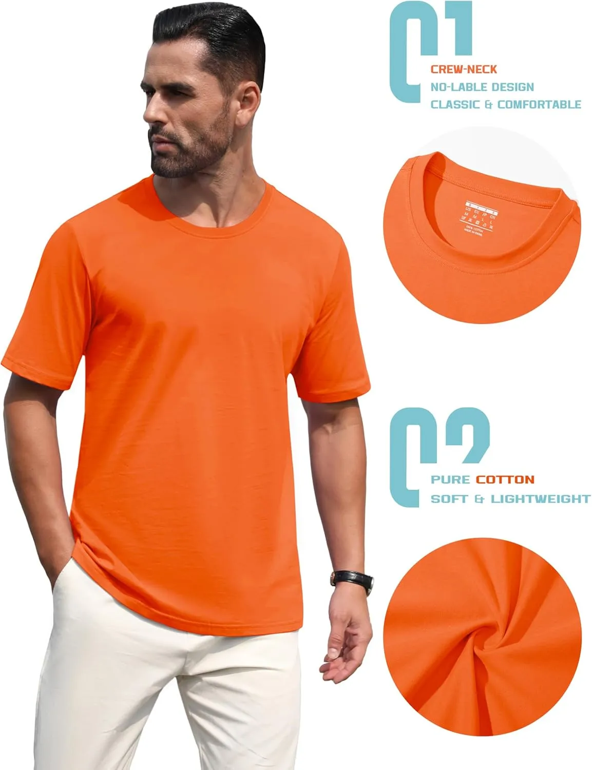 TACVASEN Mens Cotton T Shirt Casual Summer Tshirt Crew-Neck Short Sleeve Soft Tee Classic Basic T-Shirt