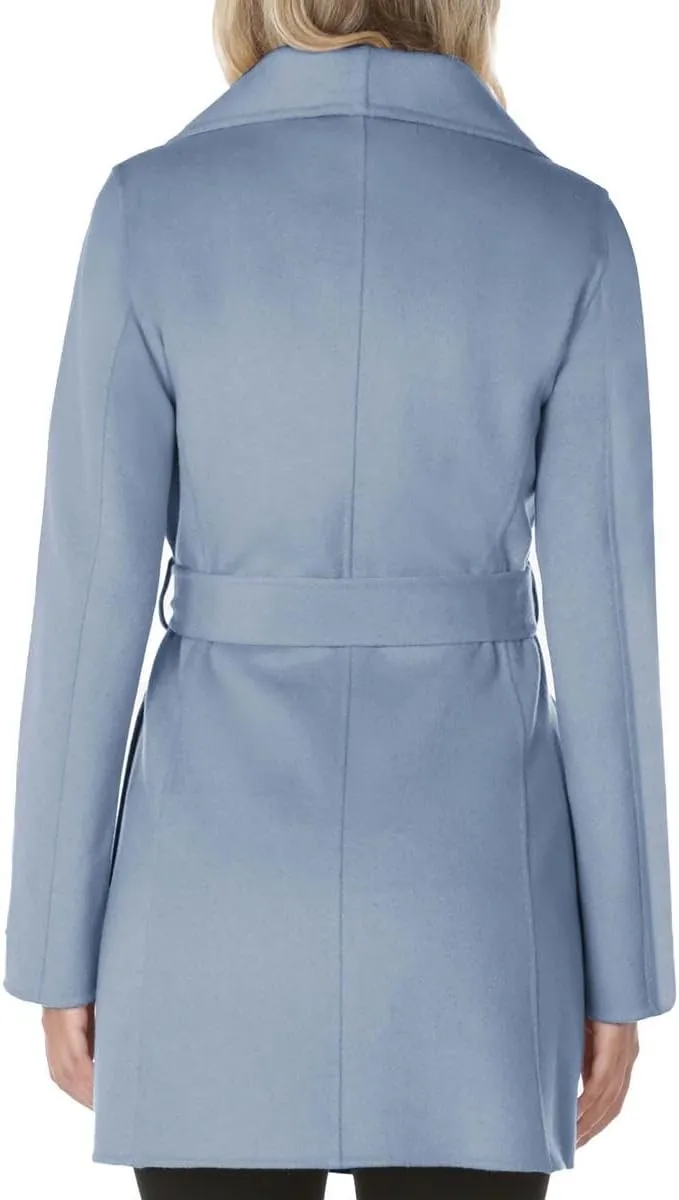 TAHARI Womens Ella Wool Blend Open Front Wrap Coat