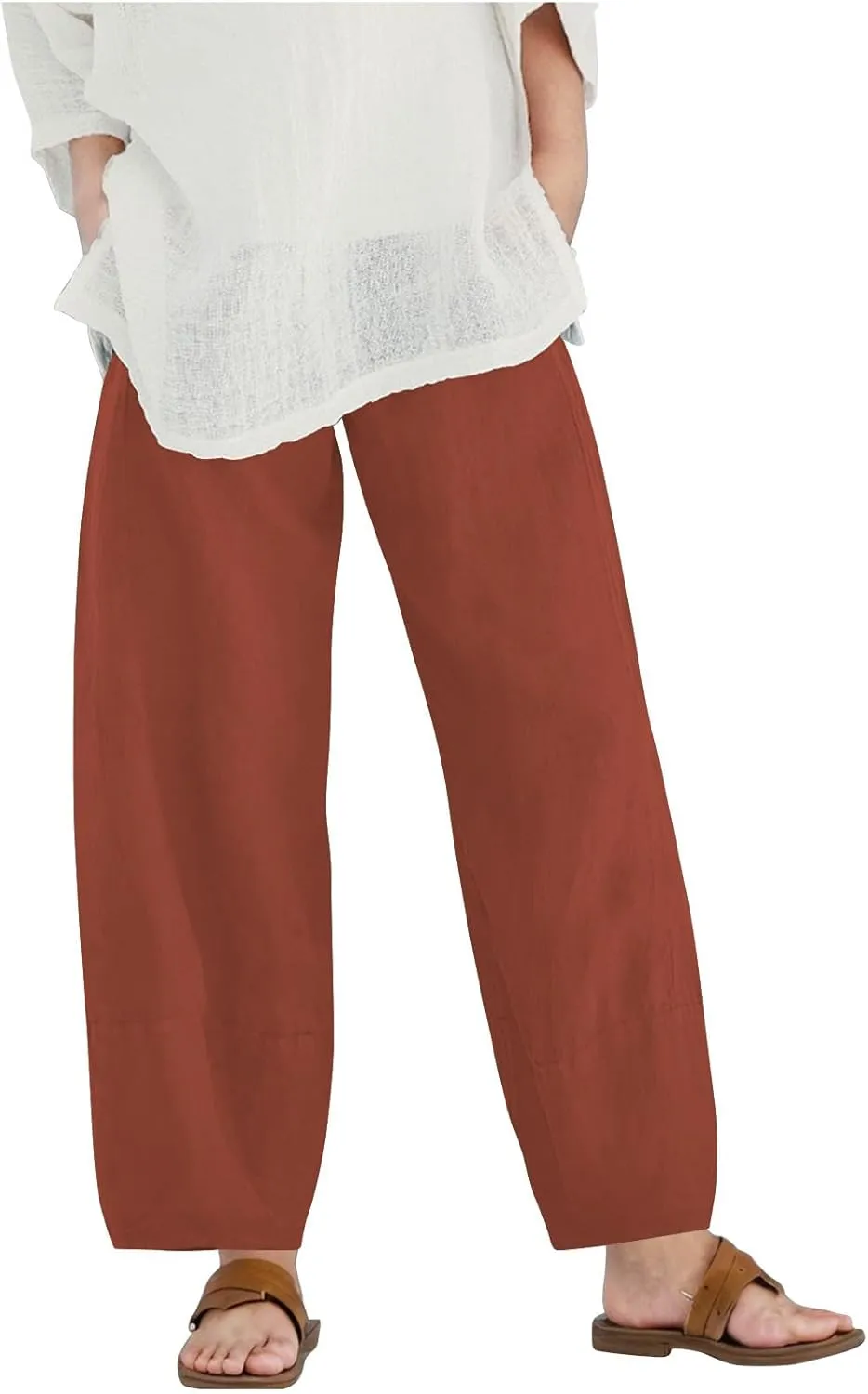Teen Girls Palazzo Pants 2025 Summer Casual Cotton Linen Trousers Lightweight Elastic Waist Preppy Solid Loose Pant