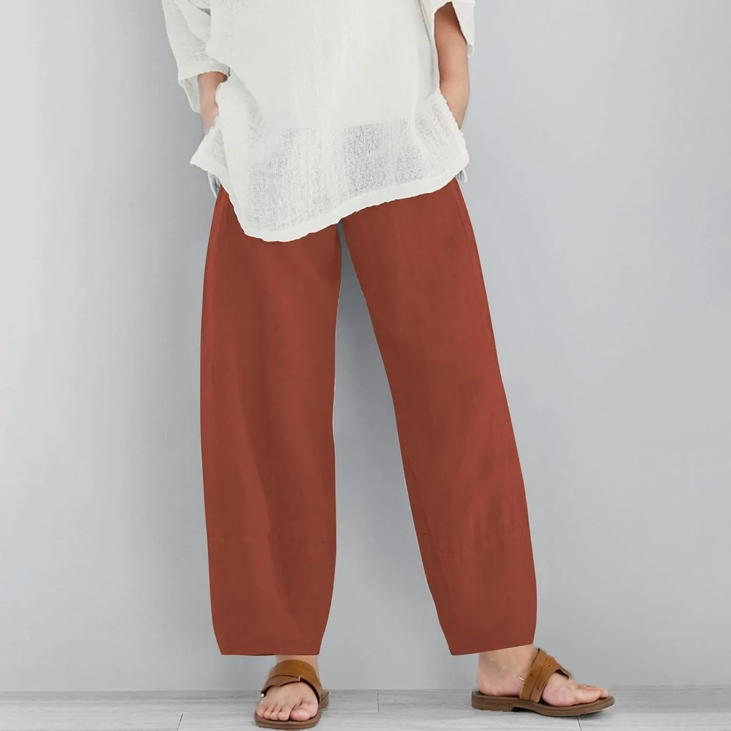 Teen Girls Palazzo Pants 2025 Summer Casual Cotton Linen Trousers Lightweight Elastic Waist Preppy Solid Loose Pant