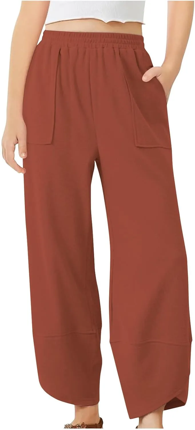 Teen Girls Palazzo Pants 2025 Summer Casual Cotton Linen Trousers Lightweight Elastic Waist Preppy Solid Loose Pant