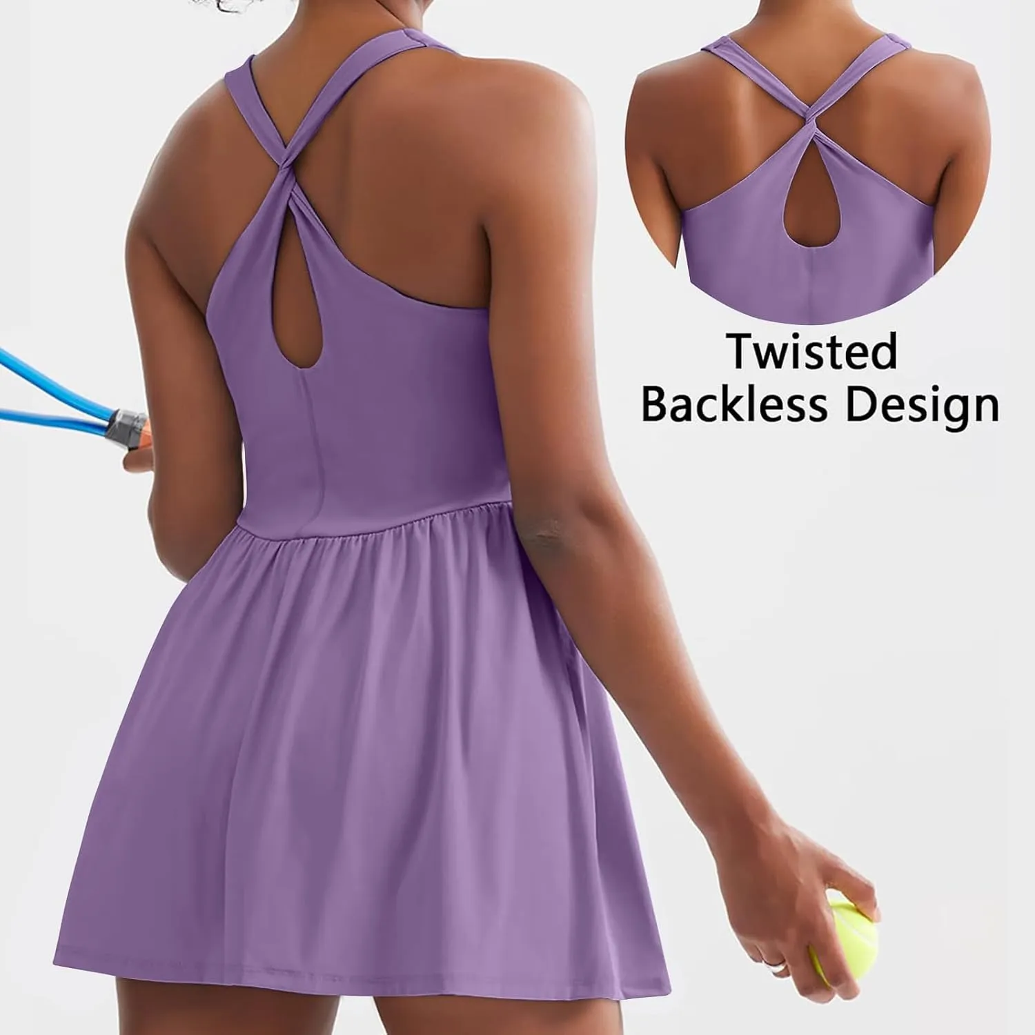 Tennis Dress for Women with Built in Shorts Cross Back Sleeveless Romper Pleated Golf Athletic Workout Dresses