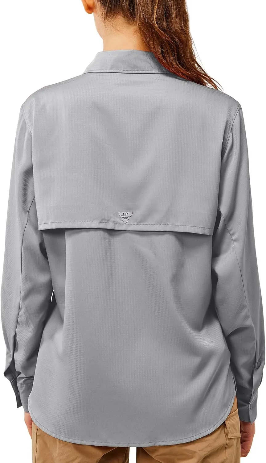 TGF Women's Sun Protection Fishing Shirts Long Sleeve Button Up Shirt with Zipper Pockets for Traveling Hiking Camping