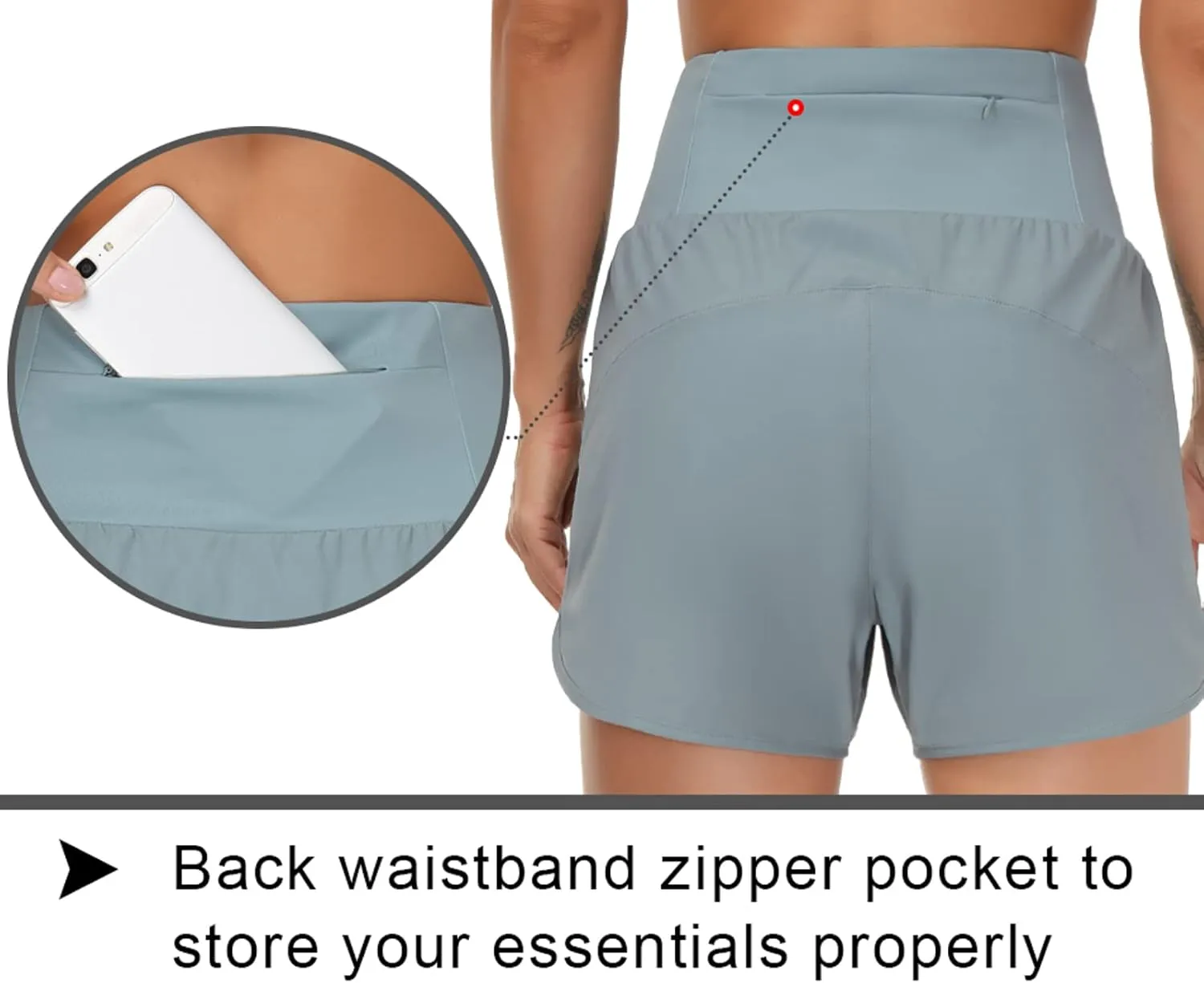 THE GYM PEOPLE Womens High Waist Running Shorts with Liner Athletic Hiking Workout Shorts Zip Pockets