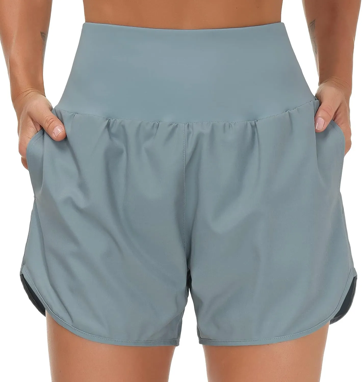 THE GYM PEOPLE Womens High Waist Running Shorts with Liner Athletic Hiking Workout Shorts Zip Pockets
