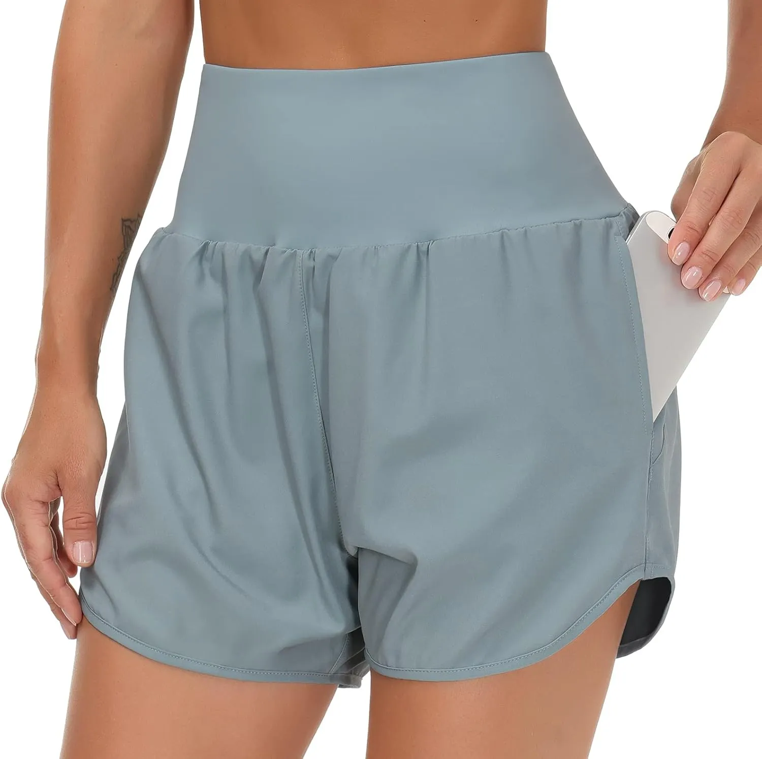 THE GYM PEOPLE Womens High Waist Running Shorts with Liner Athletic Hiking Workout Shorts Zip Pockets